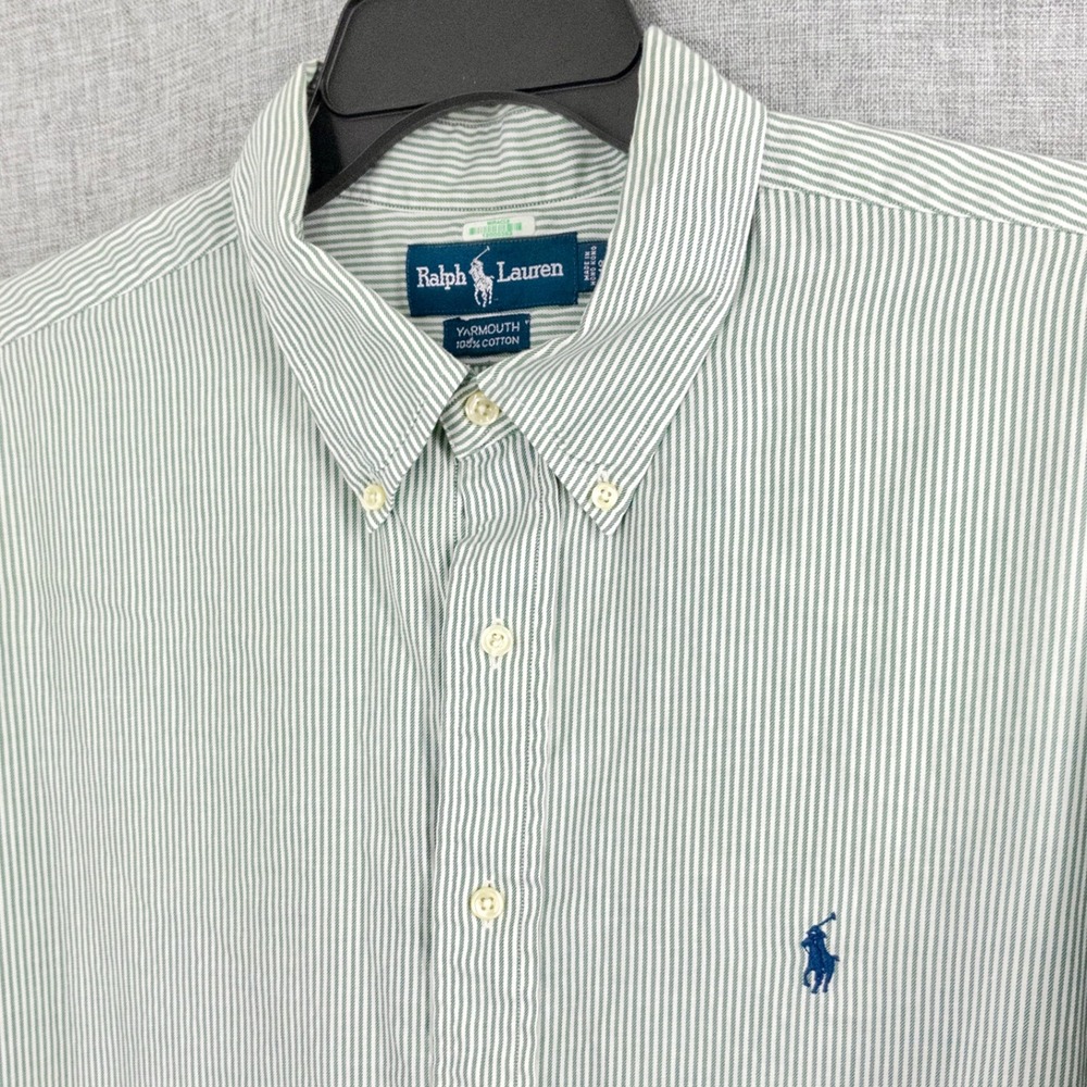 Polo Ralph Lauren Yarmouth Men's 18 36/37 Green White Stripe 100% Cotton